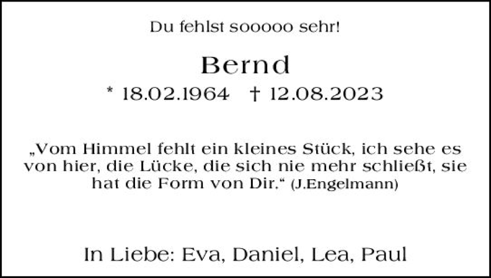  Traueranzeige für Bernd Wagner vom 12.08.2024 aus Wetzlarer Neue Zeitung