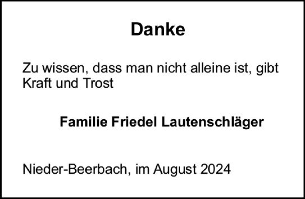 Traueranzeige für Danke  vom 17.08.2024 aus Darmstädter Echo