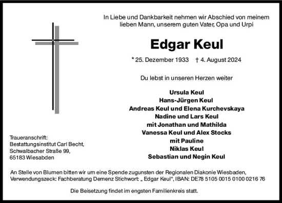 Traueranzeige von Edgar Keul von Wiesbadener Kurier