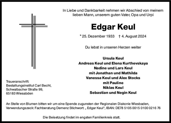 Traueranzeige von Edgar Keul von Wiesbadener Kurier