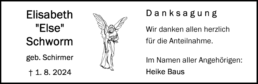  Traueranzeige für Elisabeth Schworm vom 31.08.2024 aus Allgemeine Zeitung Mainz