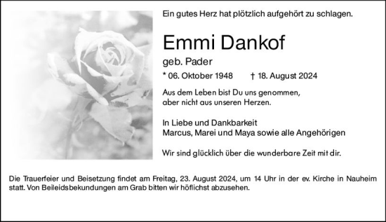 Traueranzeige von Emmi Dankof von Nassauische Neue Presse