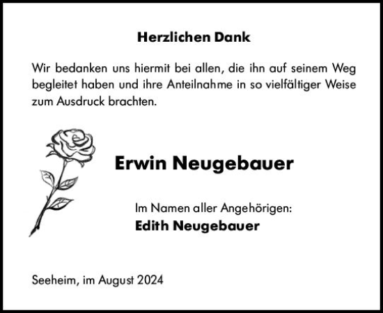 Traueranzeige von Erwin Neugebauer von Darmstädter Echo