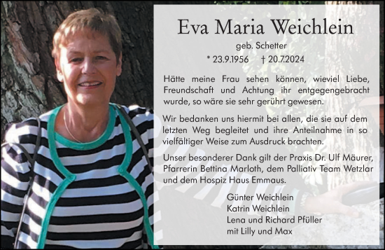 Traueranzeige von Eva Maria Weichlein von Dill Block