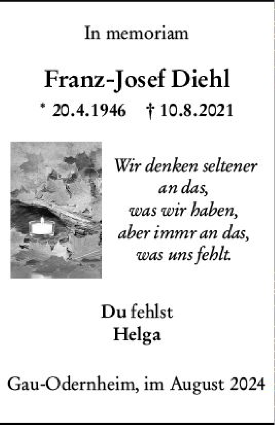 Traueranzeige von Franz-Josef Diehl von Allgemeine Zeitung Alzey