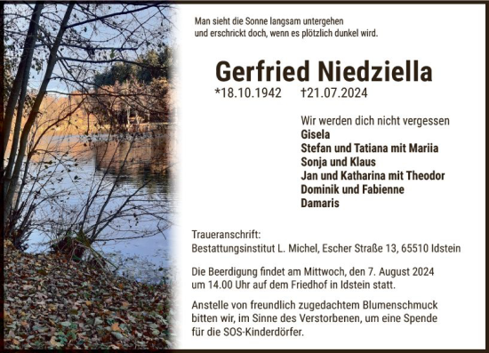 Traueranzeige von Gerfried Niedziella von Idsteiner Land/Untertaunus
