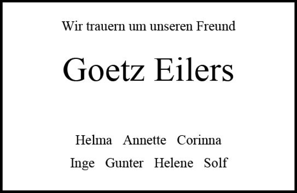  Traueranzeige für Goetz Eilers vom 17.08.2024 aus Darmstädter Echo