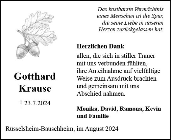 Traueranzeige von Gotthard Krause von Rüsselsheimer Echo