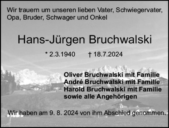 Traueranzeige von Hans-Jürgen Bruchwalski von Darmstädter Echo