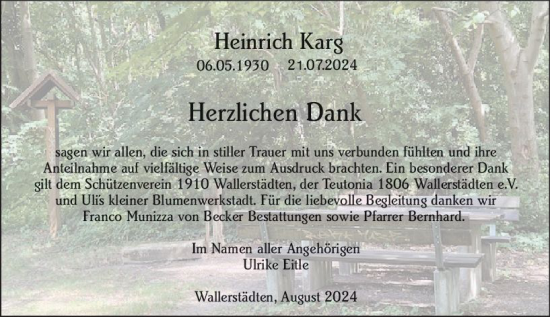 Traueranzeige von Heinrich Karg von Groß-Gerauer Echo