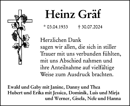 Traueranzeige von Heinz Gräf von Hochheimer Zeitung