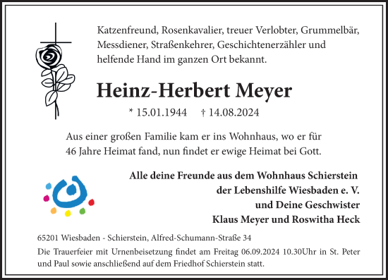 Traueranzeige von Heinz-Herbert Meyer von Wiesbadener Kurier