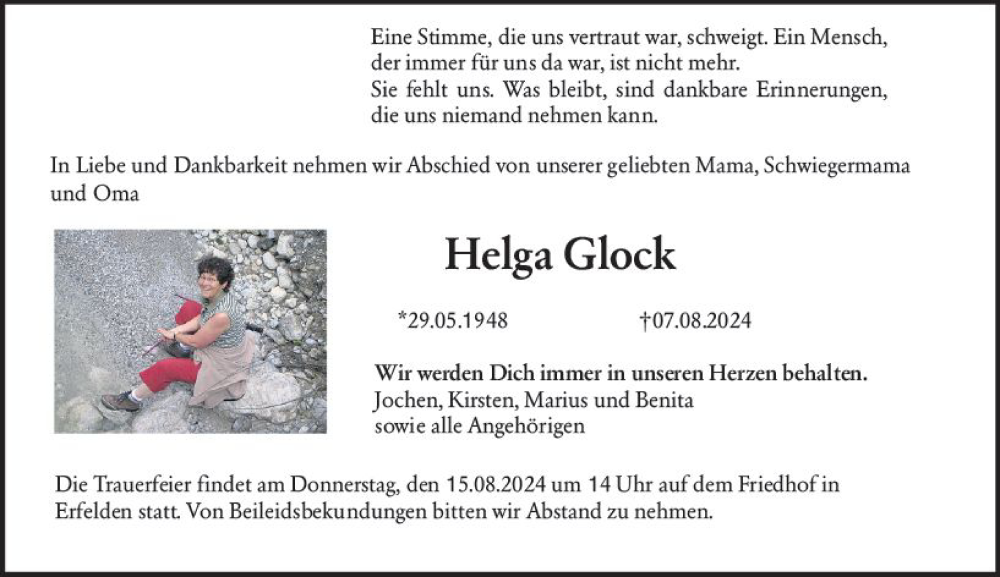  Traueranzeige für Helga Glock vom 10.08.2024 aus Groß-Gerauer Echo