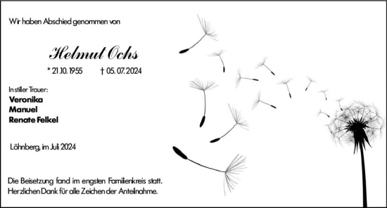 Traueranzeige von Helmut Ochs von Weilburger Tageblatt