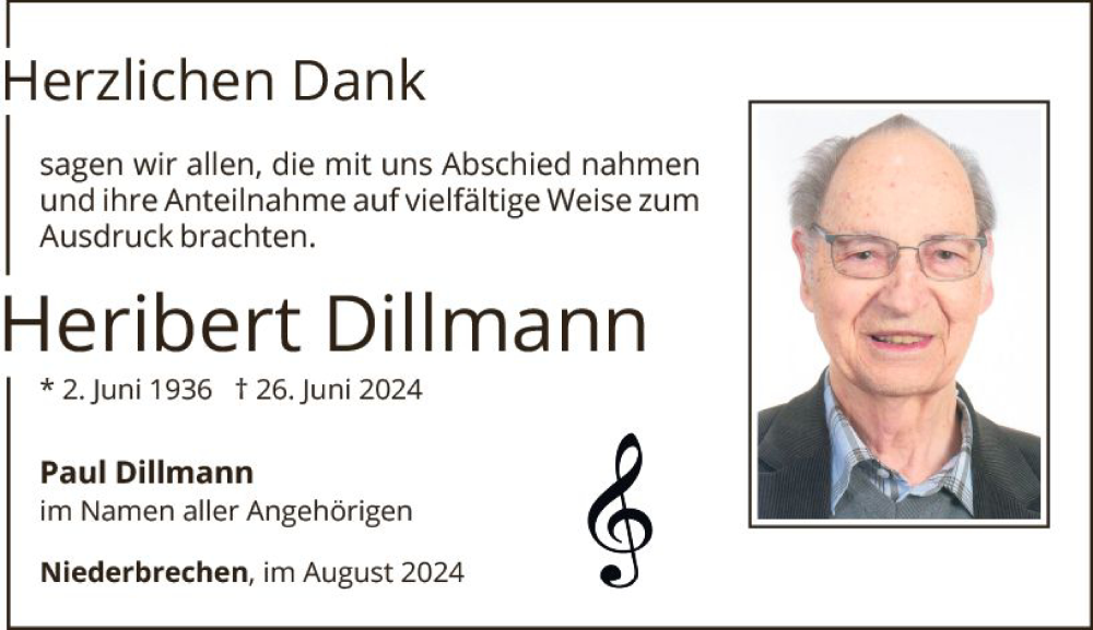  Traueranzeige für Heribert Dillmann vom 17.08.2024 aus Nassauische Neue Presse