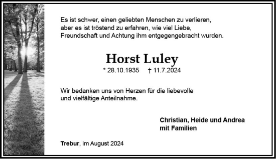 Traueranzeige von Horst Luley von Groß-Gerauer Echo