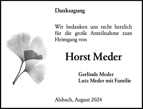 Traueranzeige von Horst Meder von Darmstädter Echo