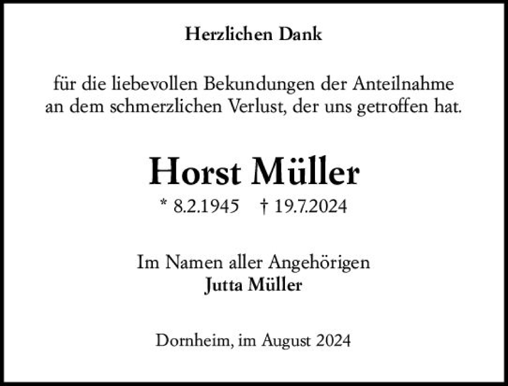  Traueranzeige für Horst Müller vom 17.08.2024 aus Groß-Gerauer Echo