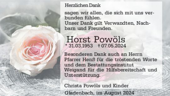 Traueranzeige von Horst Powöls von Hinterländer Anzeiger