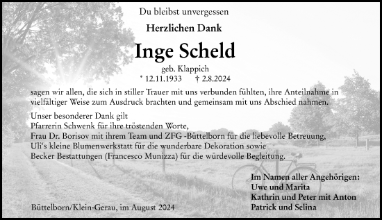 Traueranzeige von Inge Scheld von Groß-Gerauer Echo