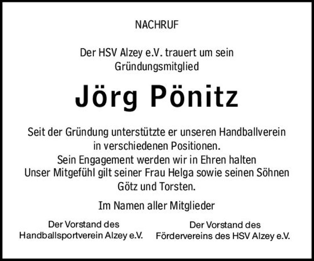  Traueranzeige für Jörg Pönitz vom 22.08.2024 aus Allgemeine Zeitung Alzey