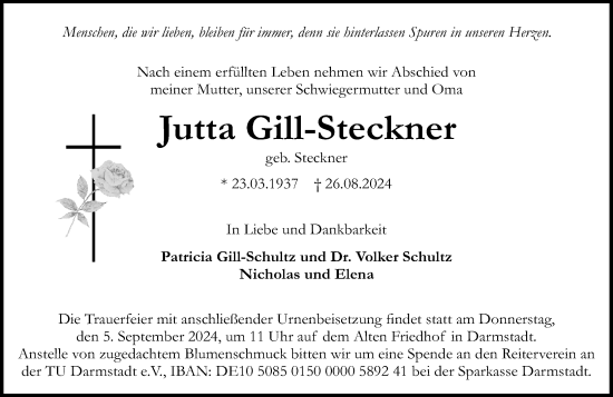 Traueranzeige von Jutta Gill-Steckner von Darmstädter Echo