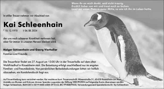 Traueranzeige von Kai Schleenhain von Rüsselsheimer Echo