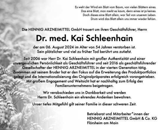 Traueranzeige von Kai Schleenhain von Rüsselsheimer Echo