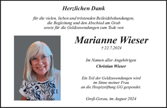 Traueranzeige von Marianne Wieser von Groß-Gerauer Echo