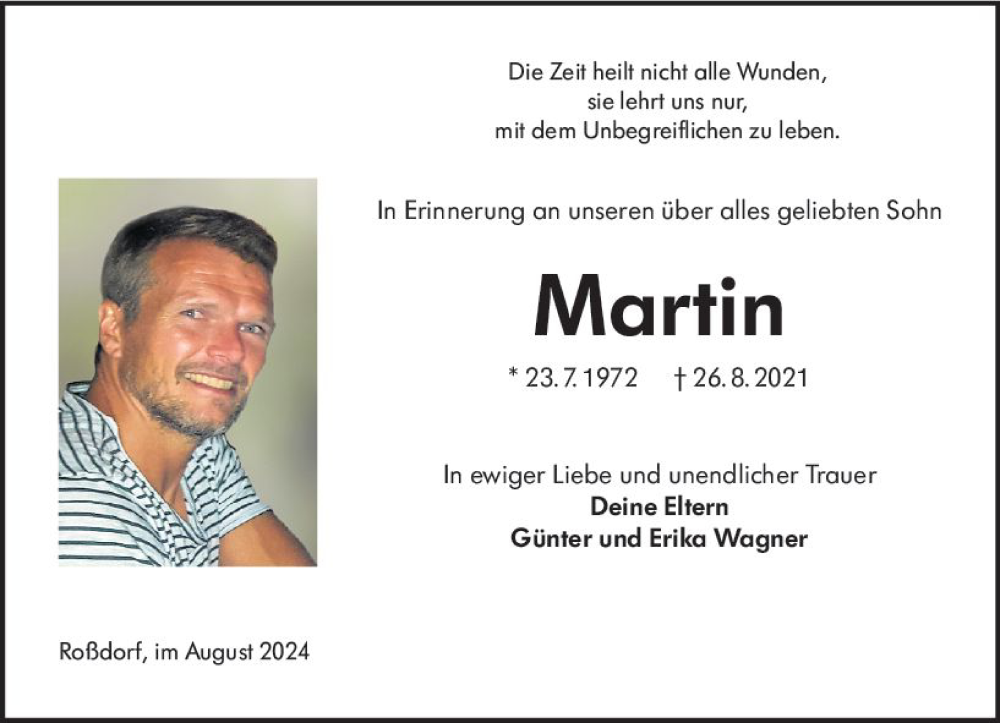  Traueranzeige für Martin Wagner vom 26.08.2024 aus Darmstädter Echo