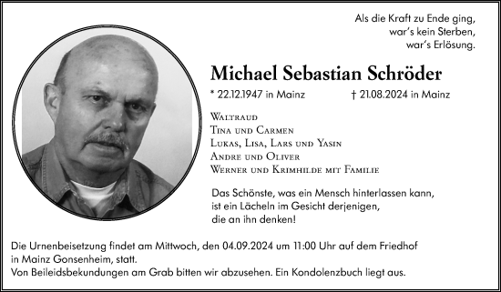 Traueranzeige von Michael Sebastian Schröder von Allgemeine Zeitung Mainz