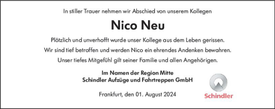 Traueranzeige von Nico Neu von Camberger Anzeiger