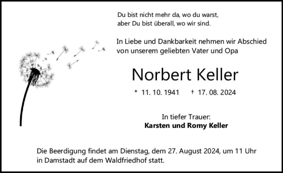 Traueranzeige von Norbert Keller von Darmstädter Echo