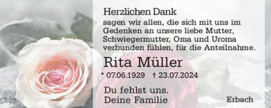 Traueranzeige von Rita Müller von Camberger Anzeiger