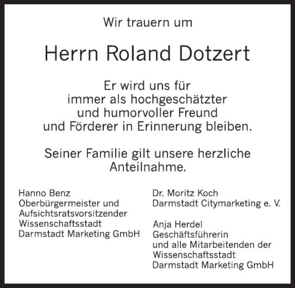  Traueranzeige für Roland Dotzert vom 24.08.2024 aus Darmstädter Echo
