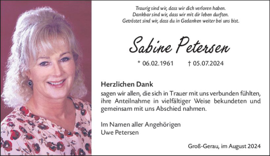 Traueranzeige von Sabine Petersen von Groß-Gerauer Echo