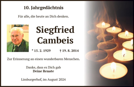 Traueranzeige von Siegfried Cambeis von Wormser Zeitung