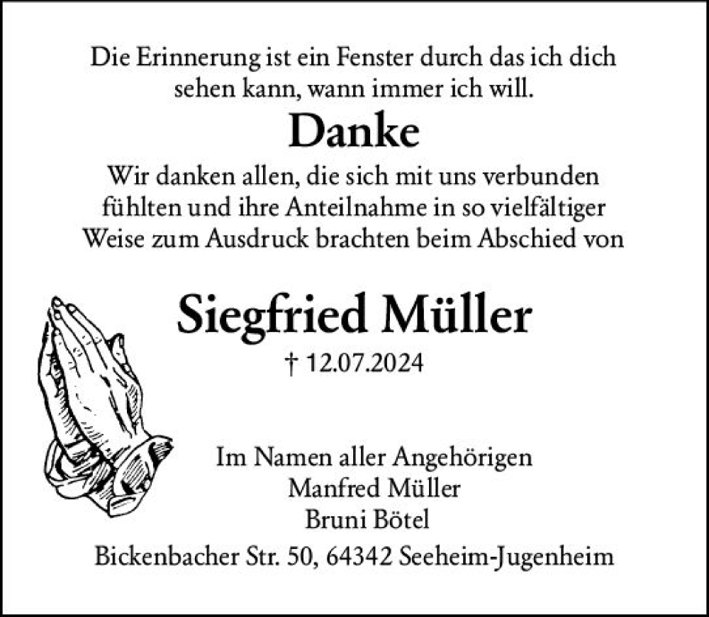  Traueranzeige für Siegfried Müller vom 24.08.2024 aus Darmstädter Echo