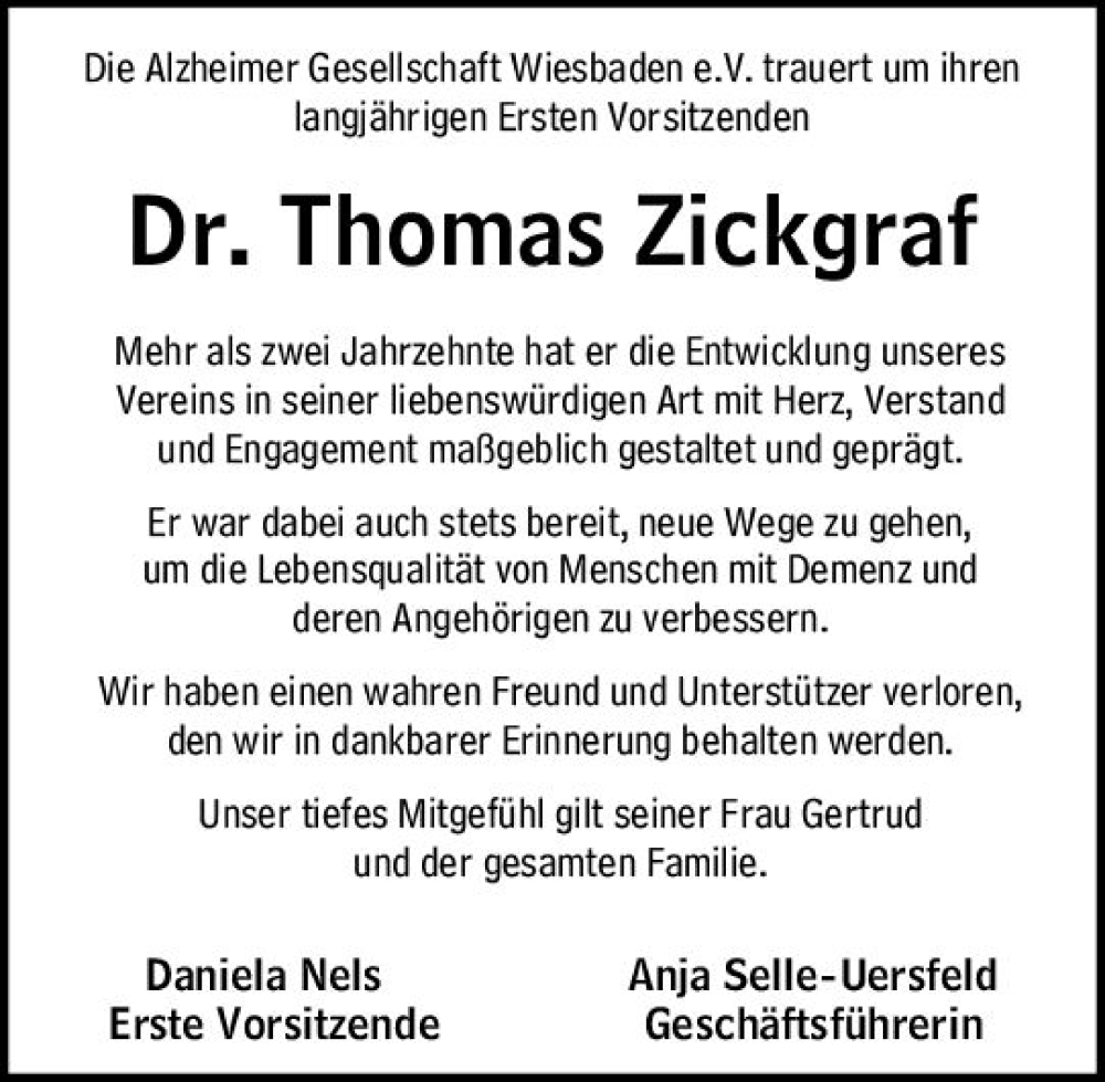  Traueranzeige für Thomas Zickgraf vom 24.08.2024 aus Wiesbadener Kurier