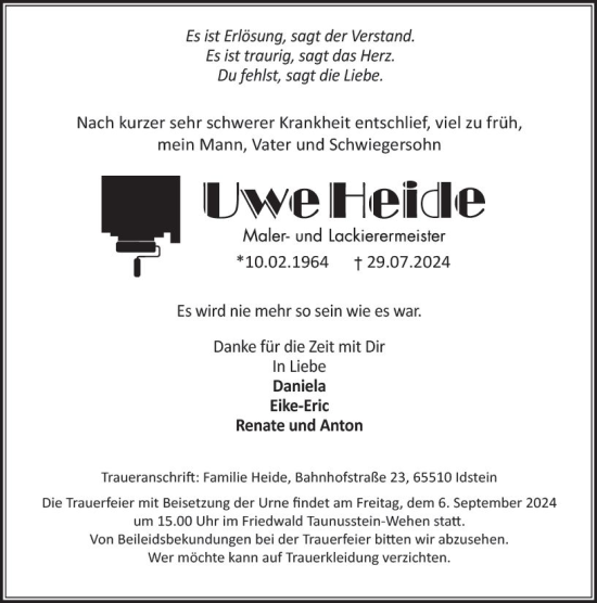 Traueranzeige von Uwe Heide von Idsteiner Land/Untertaunus