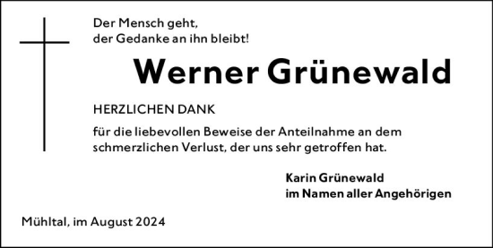 Traueranzeige von Werner Grünewald von Darmstädter Echo