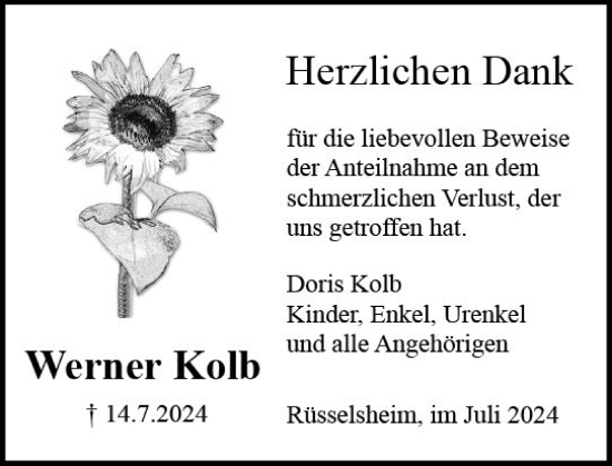 Traueranzeige von Werner Kolb von Rüsselsheimer Echo