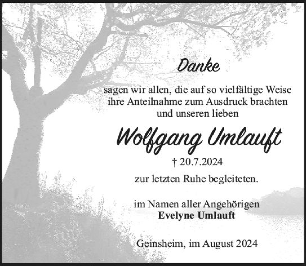  Traueranzeige für Wolfgang Umlauft vom 17.08.2024 aus Groß-Gerauer Echo