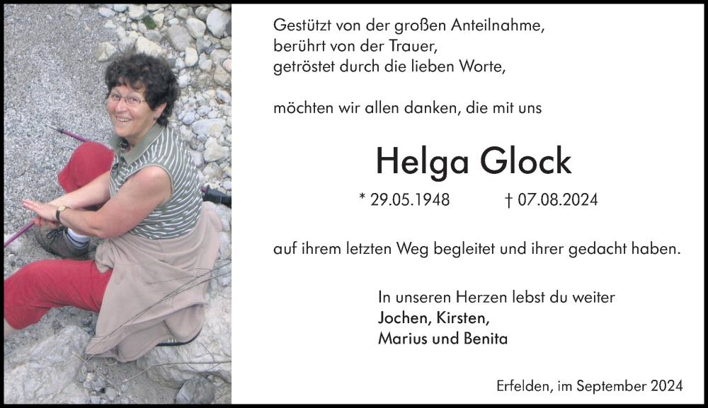  Traueranzeige für Helga Glock vom 07.09.2024 aus Groß-Gerauer Echo