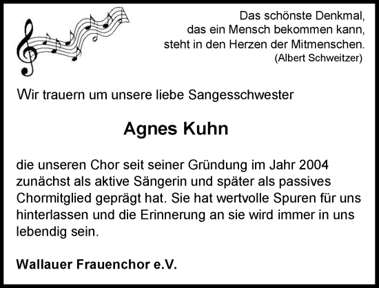 Traueranzeige von Agnes Kuhn von Hinterländer Anzeiger