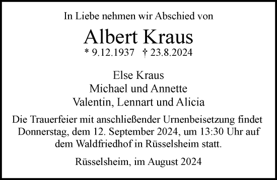 Traueranzeige von Albert Kraus von Rüsselsheimer Echo