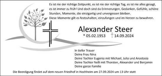Traueranzeige von Alexander Steer von Wiesbadener Kurier