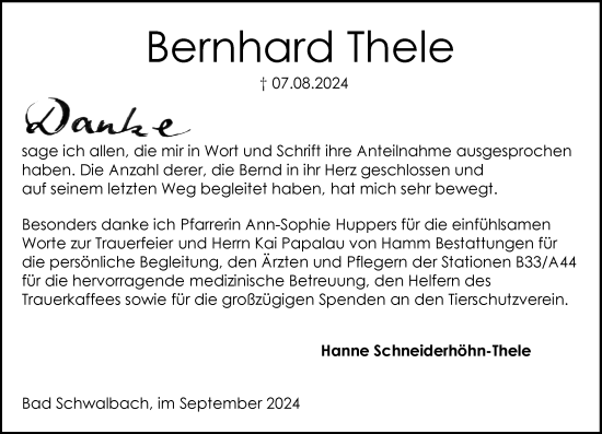 Traueranzeige von Bernhard Thele von Wiesbadener Kurier