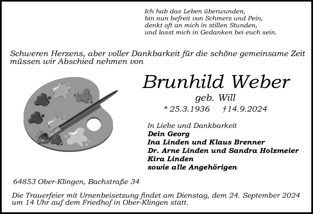  Traueranzeige für Brunhild Weber vom 21.09.2024 aus Darmstädter Echo