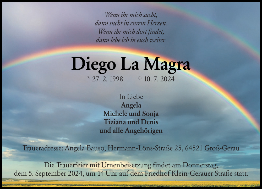  Traueranzeige für Diego La Magra vom 03.09.2024 aus Groß-Gerauer Echo